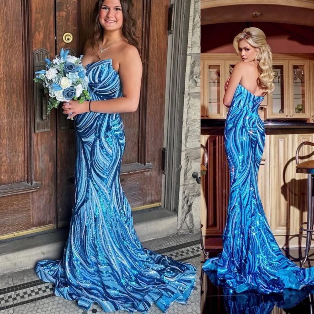 Portia and Scarlett Sequin Embellished Blue Mermaid Gown Dress Gown Size 8